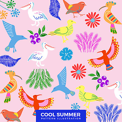 열매 패턴 여러마리 일러스트 조류 사람없음 여름 펠리컨 딱따구리 열대꽃 열대잎 국내일러스트 AI파일 식물 동물 계절 꽃 다수 잎 무늬 파일형식 벡터