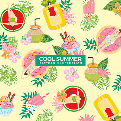 전신 여자 수영복 패턴 일러스트 아이스크림 사람 여러명 성인 여름 비키니 눕기 도넛 선탠 코코넛 튜브 막대아이스크림 수박모양 열대꽃 열대잎 국내일러스트 AI파일 모양 옷 계절 꽃 다수 잎 무늬 과일 모션 디저트 파일형식 벡터