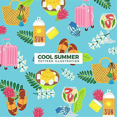 패턴 와인잔 일러스트 아이스크림 여름음식 슬리퍼 사람없음 여름 캐리어 얼음 칵테일 소라 선크림 빙수 비치백 열대꽃 열대잎 제철음식 국내일러스트 AI파일 자연요소 계절 꽃 음식 신발 잎 무늬 술잔 어패류 디저트 주류 여행가방 화장품 제철 파일형식 벡터 여름_계절 가방_잡화