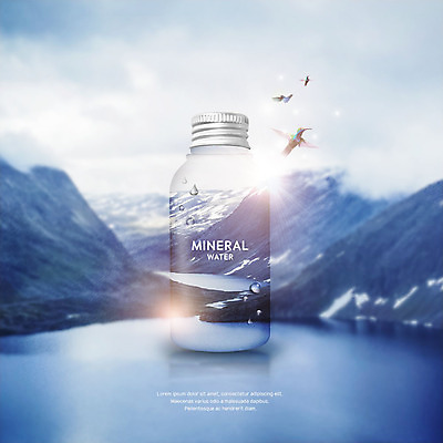 PSD 편집이미지 호수 여러마리 자연 조류 하늘 유리병 산 사람없음 물 골짜기 물방울 신선 이미지편집 자연요소 동물 다수 병_용기 생태계 파일형식