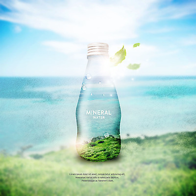 PSD 구름 편집이미지 바다 자연 하늘 유리병 나뭇잎 초원 사람없음 물 빛 물방울 신선 이미지편집 자연요소 잎 병_용기 생태계 파일형식