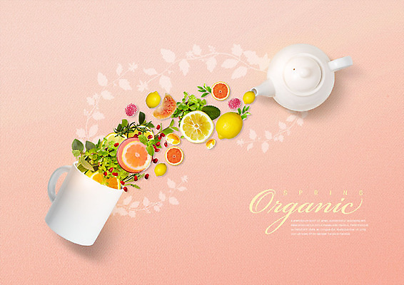 PSD 편집이미지 오렌지 과일 주전자 나뭇잎 사람없음 컵 새싹 봄 다양 신선 레몬 자몽 유기농 이미지편집 식물 식기 웰빙 계절 다수 잎 주방용품 파일형식