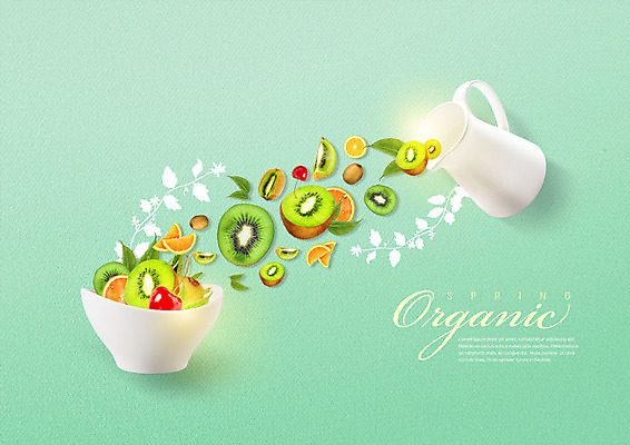 PSD 편집이미지 오렌지 과일 주전자 나뭇잎 키위 사람없음 다양 신선 체리 믹싱볼 이미지편집 그릇 다수 잎 주방용품 파일형식