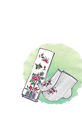 PSD 한국전통 꽃무늬 일러스트 캘리그라피 붓터치 전통소품 사람없음 전통문양 오브젝트 버선 댕기 국내일러스트 전통 문양 꽃 무늬 양말 한국 파일형식