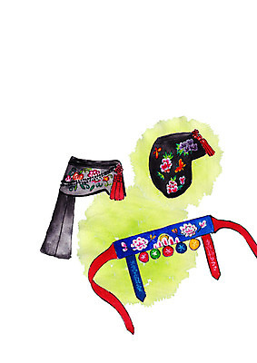 PSD 한국전통 일러스트 캘리그라피 붓터치 전통소품 사람없음 한복 조바위 아얌 국내일러스트 전통 한국 전통의상 오브젝트 파일형식