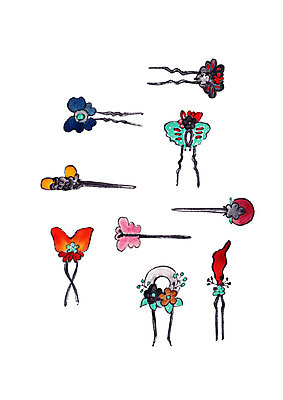 PSD 한국전통 일러스트 캘리그라피 붓터치 전통소품 사람없음 오브젝트 머리장식 비녀 국내일러스트 전통 한국 장식 파일형식 헤어액세사리