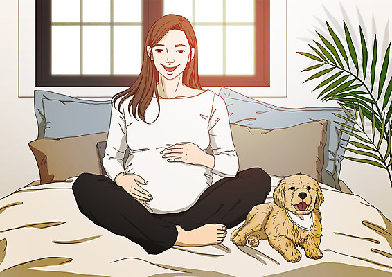 전신 PSD 한마리 여자 행복 화분 일러스트 엄마 한명 미소 사람 성인 임산부 침대 강아지 창가 가부좌 반려 아트툰 성인여자한명만 국내일러스트 1 감정 가구 창문 가족 표정 앉기 반려동물 임신 개 그림 여자한명만 성인여자만 파일형식