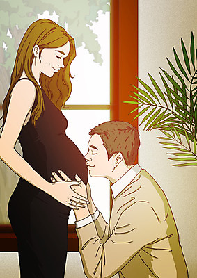 PSD 나무 부부 여자 남자 행복 화분 일러스트 엄마 키스 서기 미소 사람 상반신 성인 두명 눈감음 임산부 만지기 아빠 창가 태아 아트툰 국내일러스트 식물 커플 감정 창문 가족 모션 표정 임신 애정표현 그림 파일형식