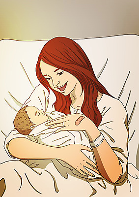 PSD 여자 남자 행복 아들 일러스트 가족 안기 엄마 병원 사람 앉기 상반신 성인 두명 다정 기쁨 침대 아기 출산 아트툰 아들바보 국내일러스트 모자관계 감정 가구 컨셉 의학 관계 모션 그림 파일형식