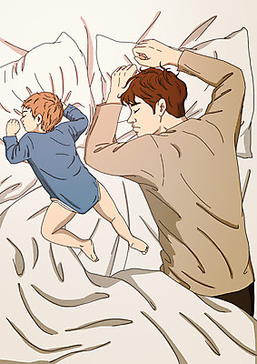 전신 PSD 남자 아들 엎드리기 포즈 일러스트 가족 베개 사람 상반신 성인 두명 아기 잠 가족라이프 아빠 부자지간 아트툰 남자만 국내일러스트 라이프스타일 관계 침구 모션 그림 파일형식