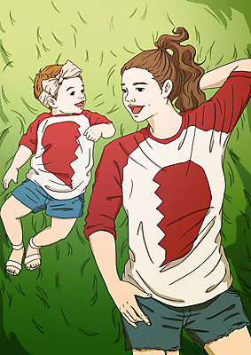 전신 PSD 여자 딸 행복 일러스트 가족 모녀 엄마 미소 사람 잔디 초원 상반신 성인 두명 눕기 마주보기 아기 가족라이프 커플티 아트툰 여자만 국내일러스트 식물 라이프스타일 감정 관계 모션 표정 그림 커플룩 파일형식