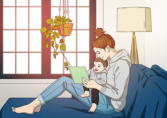 전신 PSD 여자 남자 행복 화분 아들 거실 일러스트 가족 안기 엄마 전등 미소 사람 앉기 성인 두명 책 소파 독서 다정 아기 창가 아트툰 아들바보 국내일러스트 모자관계 감정 컨셉 의자 창문 관계 모션 조명 표정 그림 파일형식