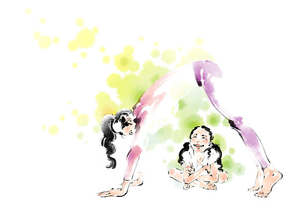 전신 PSD 여자 어린이 일러스트 캘리그라피 붓터치 웃음 앉기 성인 두명 운동 스트레칭 번짐 국내일러스트 모션 표정 건강 사람 파일형식 효과