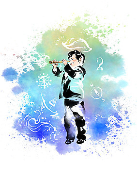 전신 PSD 응시 남자 어린이 바다 일러스트 캘리그라피 붓터치 한명 서기 들기 망원경 나침반 번짐 선박 국내일러스트 1 시선 수상교통 모션 사람 파일형식 효과