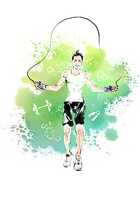 전신 PSD 남자 일러스트 캘리그라피 붓터치 건강 한명 성인 운동 점프 줄넘기 번짐 국내일러스트 1 모션 사람 파일형식 효과