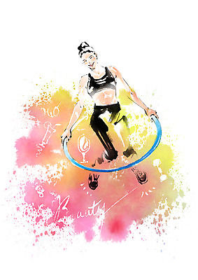 전신 PSD 여자 다이어트 일러스트 캘리그라피 붓터치 건강 한명 성인 운동 번짐 훌라후프 국내일러스트 1 사람 파일형식 효과