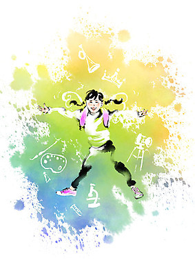 전신 PSD 여자 어린이 일러스트 캘리그라피 붓터치 왕관 한명 점프 물감 번짐 국내일러스트 1 모션 사람 미술도구 파일형식 효과