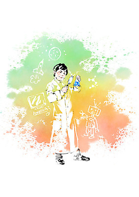 전신 PSD 남자 어린이 일러스트 캘리그라피 돋보기 붓터치 실험 한명 서기 들기 로봇 플라스크 번짐 국내일러스트 1 모션 실험기구 사람 파일형식 효과