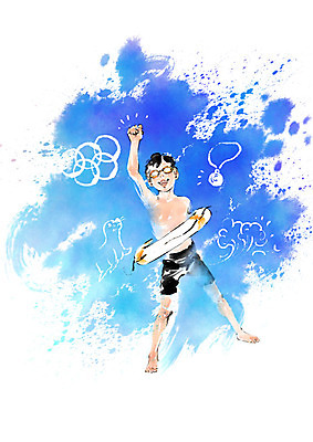 전신 PSD 남자 어린이 올림픽 일러스트 캘리그라피 붓터치 한명 수영 메달 번짐 수영선수 튜브 국내일러스트 1 스포츠 운동선수 사람 수상스포츠 상_상패 파일형식 효과