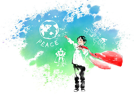 전신 PSD 남자 지구 어린이 일러스트 캘리그라피 붓터치 한명 서기 평화 번짐 슈퍼맨 국내일러스트 1 컨셉 모션 사람 영웅 파일형식 효과