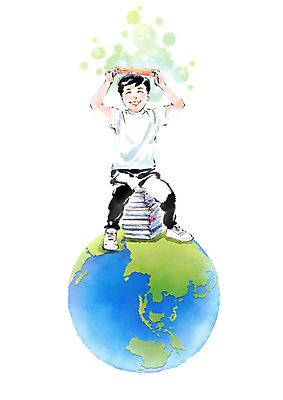 전신 PSD 남자 지구 어린이 일러스트 캘리그라피 붓터치 한명 들기 앉기 책 번짐 국내일러스트 1 모션 사람 파일형식 효과
