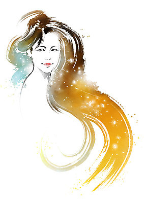 PSD 헤어스타일 여자 일러스트 캘리그라피 붓터치 한명 상반신 성인 뷰티 머리 번짐 국내일러스트 1 사람 신체부위 파일형식 효과