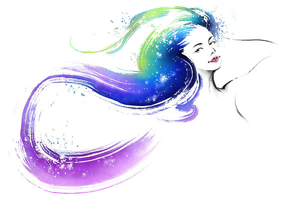 PSD 헤어스타일 여자 일러스트 캘리그라피 붓터치 한명 상반신 성인 뷰티 머리 번짐 국내일러스트 1 사람 신체부위 파일형식 효과