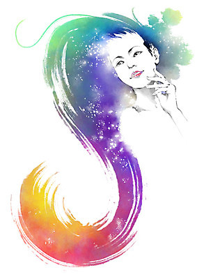 PSD 헤어스타일 여자 일러스트 캘리그라피 붓터치 한명 상반신 성인 뷰티 머리 번짐 국내일러스트 1 사람 신체부위 파일형식 효과