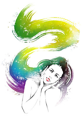 PSD 헤어스타일 여자 일러스트 캘리그라피 붓터치 한명 상반신 성인 뷰티 머리 번짐 국내일러스트 1 사람 신체부위 파일형식 효과