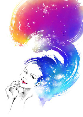 PSD 헤어스타일 여자 일러스트 캘리그라피 붓터치 한명 상반신 성인 뷰티 머리 번짐 국내일러스트 1 사람 신체부위 파일형식 효과