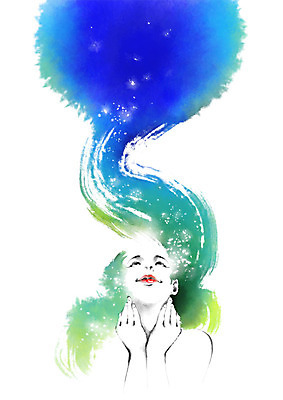 PSD 헤어스타일 여자 일러스트 캘리그라피 붓터치 한명 상반신 성인 뷰티 머리 번짐 국내일러스트 1 사람 신체부위 파일형식 효과