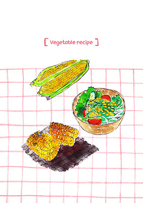 PSD 채소 일러스트 방울토마토 옥수수 사람없음 샐러드 구운옥수수 콘샐러드 국내일러스트 음식 토마토 곡류 파일형식