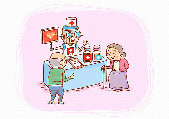 전신 캐릭터 여자 노년 남자 일러스트 건강 서기 두명 약 로봇 건강검진 4차산업 국내일러스트 일러캐릭터 AI파일 산업 의학 모션 사람 성인 검사_조사 파일형식 벡터