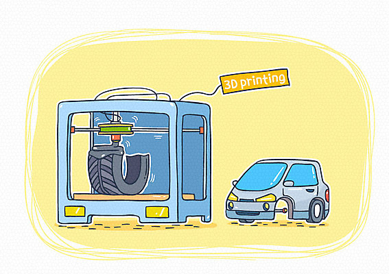 일러스트 자동차 정보기술 사람없음 인쇄기 입체 타이어 3D프린터 4차산업 국내일러스트 AI파일 산업 육상교통 기술 전자제품 파일형식 벡터