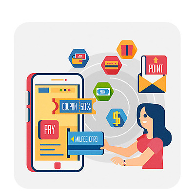 여자 일러스트 한명 상반신 성인 쇼핑 신용카드 쿠폰 결제 포인트 핀테크 국내일러스트 AI파일 1 모바일 사람 금융 파일형식 벡터