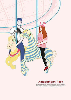 전신 PSD 커플 여자 남자 데이트 일러스트 두명 놀이공원 하트 즐거움 회전목마 국내일러스트 모양 감정 관계 사람 테마파크 놀이기구 파일형식