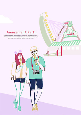 전신 PSD 커플 여자 남자 데이트 일러스트 두명 걷기 카메라 손잡기 놀이공원 놀이기구 즐거움 바이킹 츄러스 국내일러스트 감정 관계 모션 디저트 사람 전자제품 테마파크 파일형식
