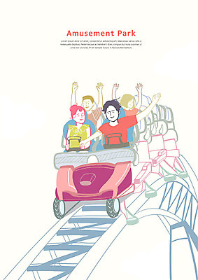 PSD 커플 여자 남자 데이트 일러스트 여러명 상반신 손들기 놀이공원 놀이기구 즐거움 롤러코스터 국내일러스트 감정 다수 관계 모션 사람 테마파크 파일형식