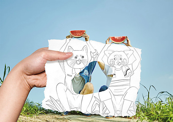 PSD 편집이미지 손 종이 두마리 하늘 여름음식 수박 의인화 들기 앉기 신체부위 여름 고양이 그림 반려 제철음식 제철과일 이미지편집 계절 음식 2 과일 포유류 모션 사람 반려동물 제철 파일형식 여름_계절