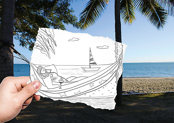 PSD 편집이미지 손 여자 종이 휴식 들기 해변 두명 신체부위 여름 야자수 눕기 그림 해먹 선박 이미지편집 나무 계절 바다 컨셉 수상교통 모션 사람 침대 파일형식