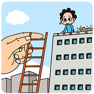 손 남자 일러스트 사다리 한손 빌딩 여러명 성인 신체부위 도움 구출 옥상 예방 자살방지 자살예방 국내일러스트 AI파일 다수 컨셉 사람 건물 도구 파일형식 벡터