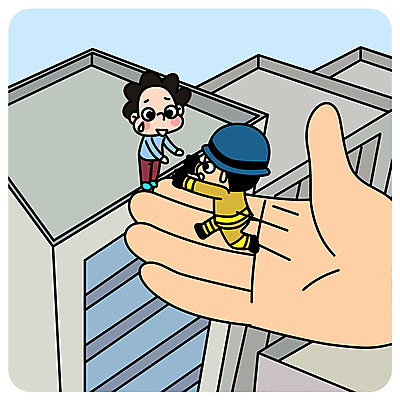 손 남자 일러스트 한손 빌딩 성인 신체부위 세명 도움 구출 옥상 소방관 예방 손뻗기 자살방지 자살예방 국내일러스트 AI파일 컨셉 모션 사람 건물 구조원 소방 파일형식 벡터