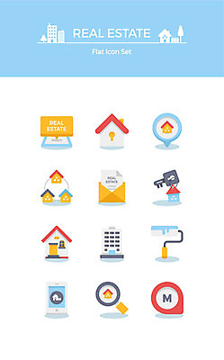 아이콘 돋보기 열쇠 부동산 주택 자물쇠 사람없음 건물 세트 편지 플랫아이콘 페인트롤러 2D아이콘 AI파일 건축물 재산 파일형식 벡터