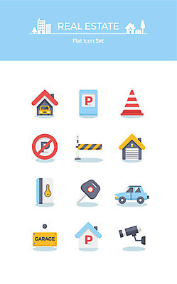 아이콘 자동차 열쇠 부동산 사람없음 세트 플랫아이콘 주차장 감시카메라 자동차열쇠 주차금지 차고 칼라콘 2D아이콘 AI파일 육상교통 카메라 금지 재산 안전장비 파일형식 벡터