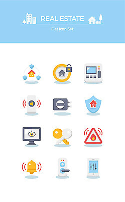 아이콘 열쇠 부동산 주택 자물쇠 사람없음 스마트폰 세트 알람 종 플랫아이콘 잠금 보안 도어락 인터폰 화재경보 2D아이콘 AI파일 안전 건물 핸드폰 스마트기기 재산 경보 파일형식 벡터