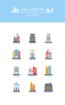 아이콘 부동산 빌딩 사람없음 건물 세트 여러개 플랫아이콘 2D아이콘 AI파일 건축물 다수 재산 파일형식 벡터