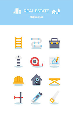 아이콘 건축 벽 사다리 부동산 설계 주택 줄자 사람없음 세트 공구 못 안전모 공구함 플랫아이콘 톱 수도관 2D아이콘 AI파일 컨셉 자 건물 도구 재산 헬멧 안전장비 파일형식 벡터