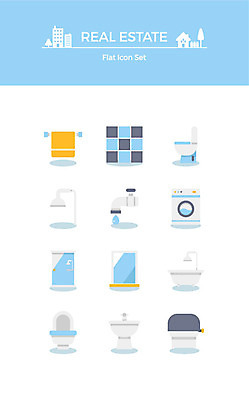 아이콘 부동산 욕조 사람없음 세트 수건 위생용품 거울 타일 세면대 플랫아이콘 수도꼭지 화장실 샤워기 변기 세탁기 수건걸이 2D아이콘 AI파일 생활용품 가전제품 재산 파일형식 벡터