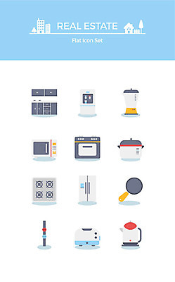 아이콘 주방용품 부동산 사람없음 세트 가전제품 프라이팬 가스레인지 전자레인지 오븐 믹서 싱크대 플랫아이콘 냉장고 전기밥솥 전기포트 정수기 토스트기 2D아이콘 AI파일 생활용품 레인지 재산 개수대 파일형식 벡터