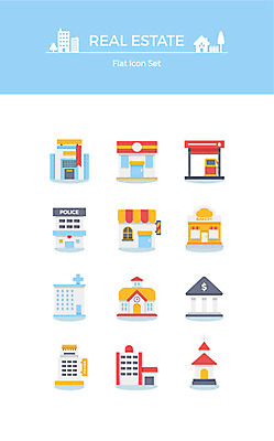아이콘 학교 호텔 부동산 병원 빌딩 사람없음 건물 세트 교회 빵집 플랫아이콘 은행 주유소 이발소 경찰서 2D아이콘 AI파일 건축물 교육 의학 종교건축 숙소 금융 상점 재산 경찰 뷰티샵 파일형식 벡터